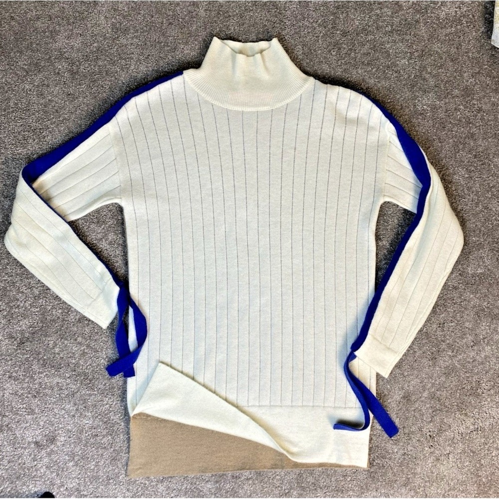 Vilagallo  Womens Tops Sweater  Mock Neck Wool Blend Spain Color Block SZ XS